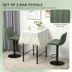 Set of Two Linen-Look Bar Stools - Green