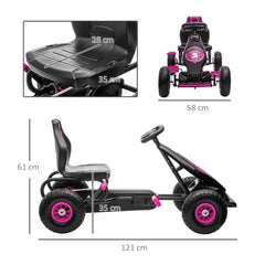 Kids Pedal Go Kart, with Adjustable Seat, Inflatable Tyres - Pink