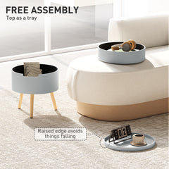 3-Tier Coffee Table, Round End Table with 2 Hidden Compartments and Detachable Tray, Side Table with Storage for Living Room, Grey