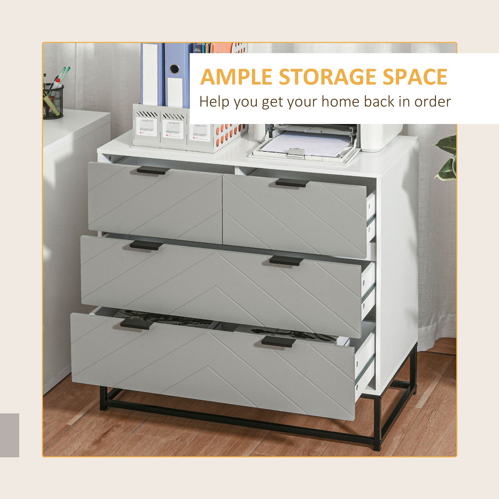 Chest of Drawers with Metal Handles Freestanding Dresser for Bedroom, Living Room