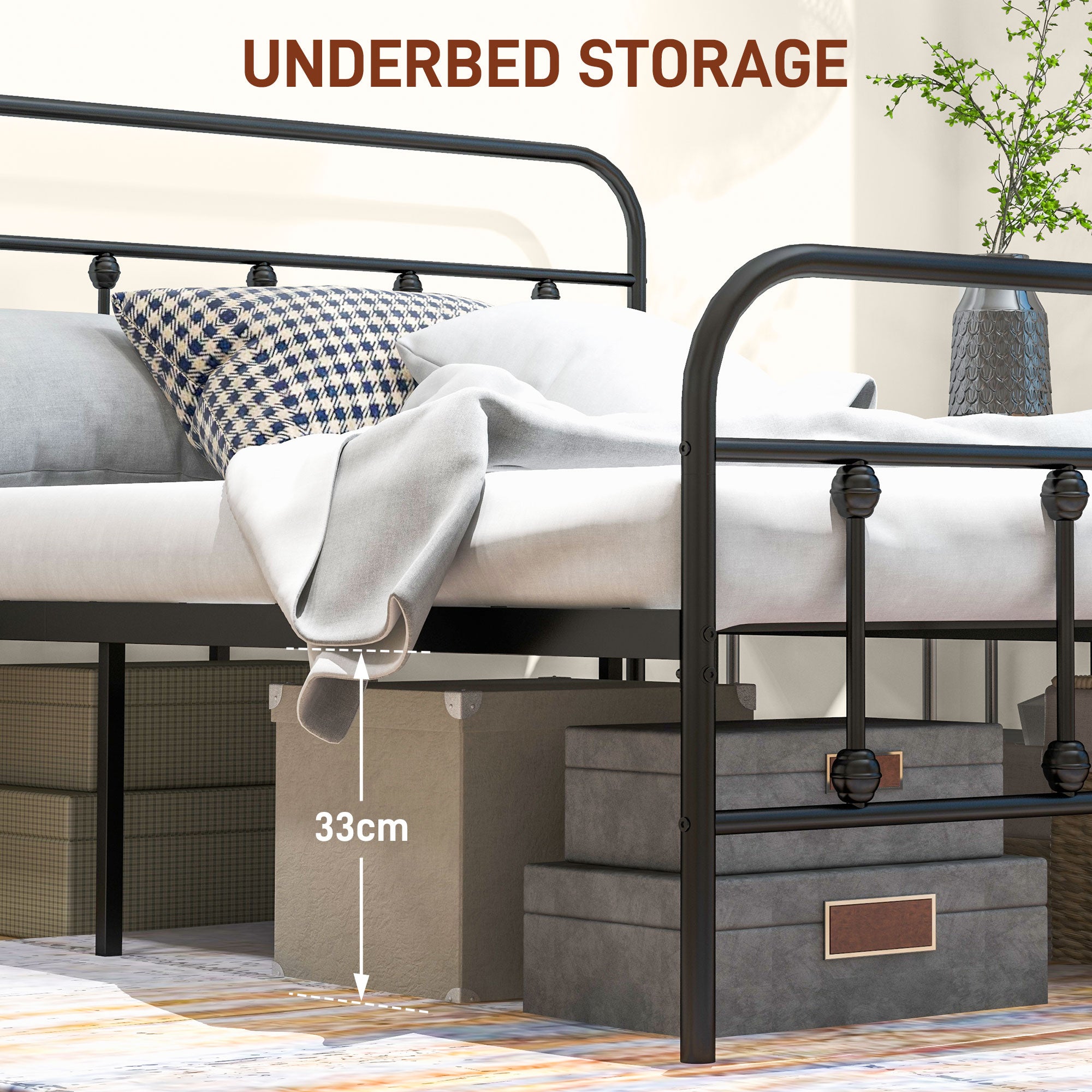 King Size Minimalistic Metal Bed Frame - Black