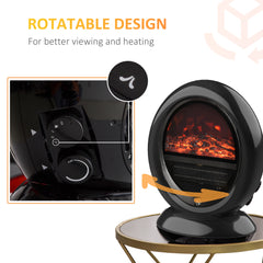 Fynco - Freestanding Electric Fireplace Indoor Space Table Top Heater with Realistic Flame Effect, Rotatable Head, Overheating Protection, 1500W, Black