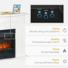 Fynco - Electric Firplace Suites & Mantelpiece w/LED Flames Remote Marble Stone Modern Curved Surround Intelligent Safe Tempered Glass Adjustable Thermal 1000W/2000W