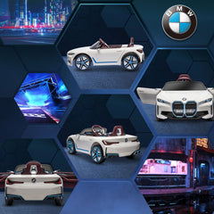 BMW i4 Licensed 12V Kids Electric Ride-On Car, White, Red and Light Blue