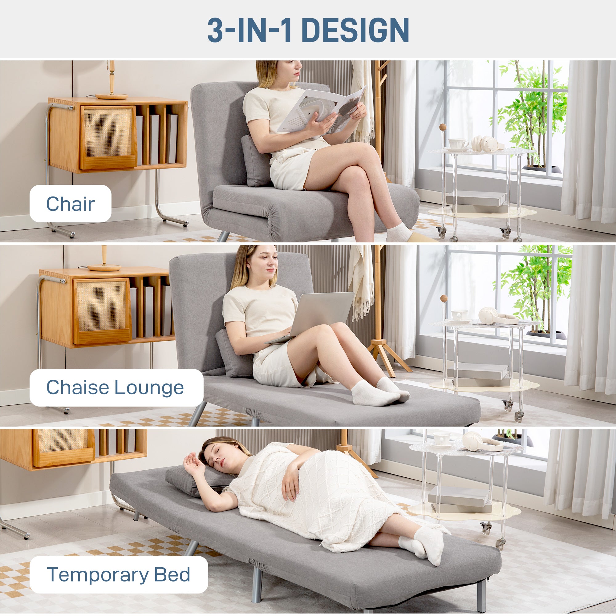 Single Velvet-Feel Chair Bed - Grey