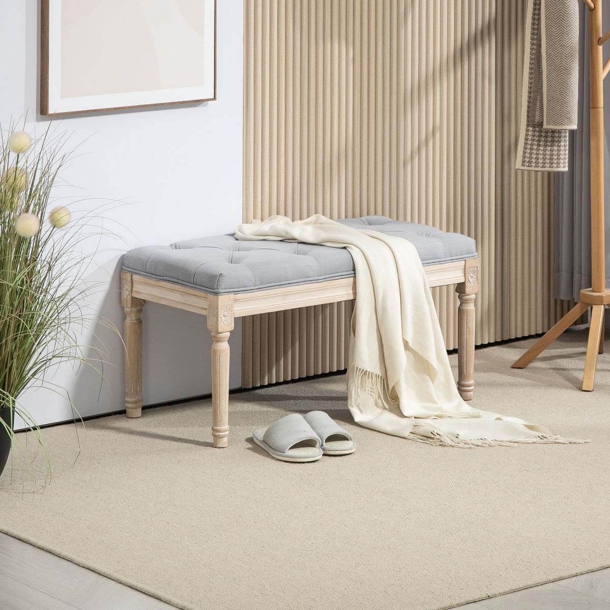 Vintage Wooden Bed End Bench - Light Grey