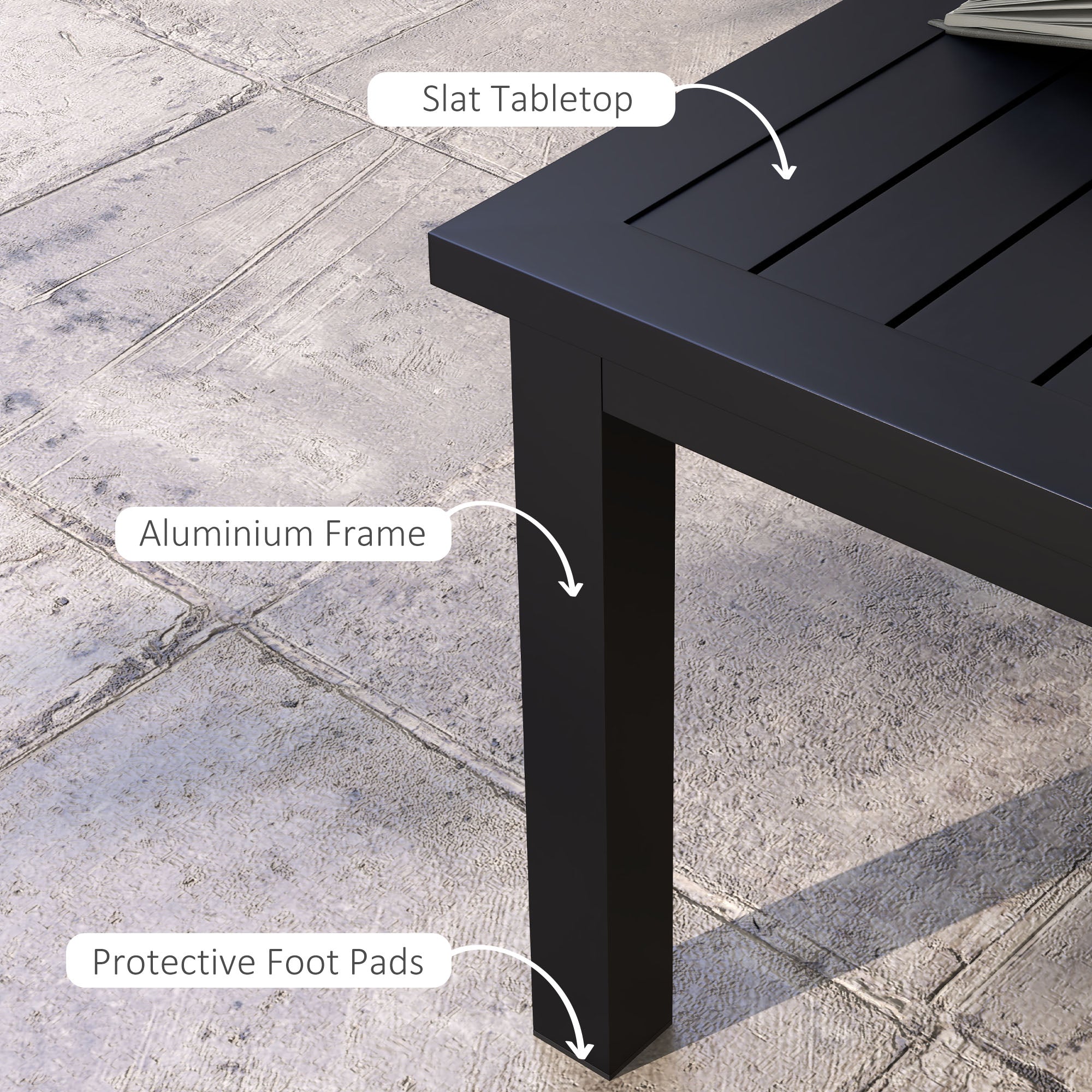 100cm x 60cm Aluminium Outdoor Coffee Table - Black