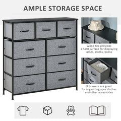 Nine Drawer Fabric Dresser - Grey
