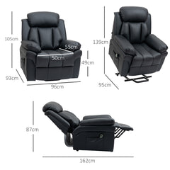 Fynco - Power Lift Chair Recliner for Elderly, Electric Recliner Chair, Overstuffed Faux Leather Riser and Reclining Armchair with Remote Control, Side Pockets, for Living Room, Black