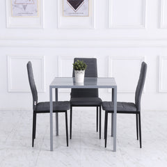Modern Square Dining Table for 2-4 People, with Glass Top & Metal Legs for Dining Room, Living Room, Grey