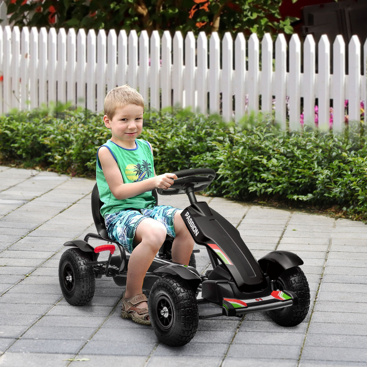 Metal Kids Pedal Go Kart with Adjustable Seat Inflatable Tyres Black