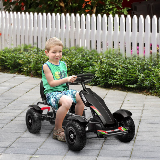 Metal Kids Pedal Go Kart with Adjustable Seat Inflatable Tyres Black
