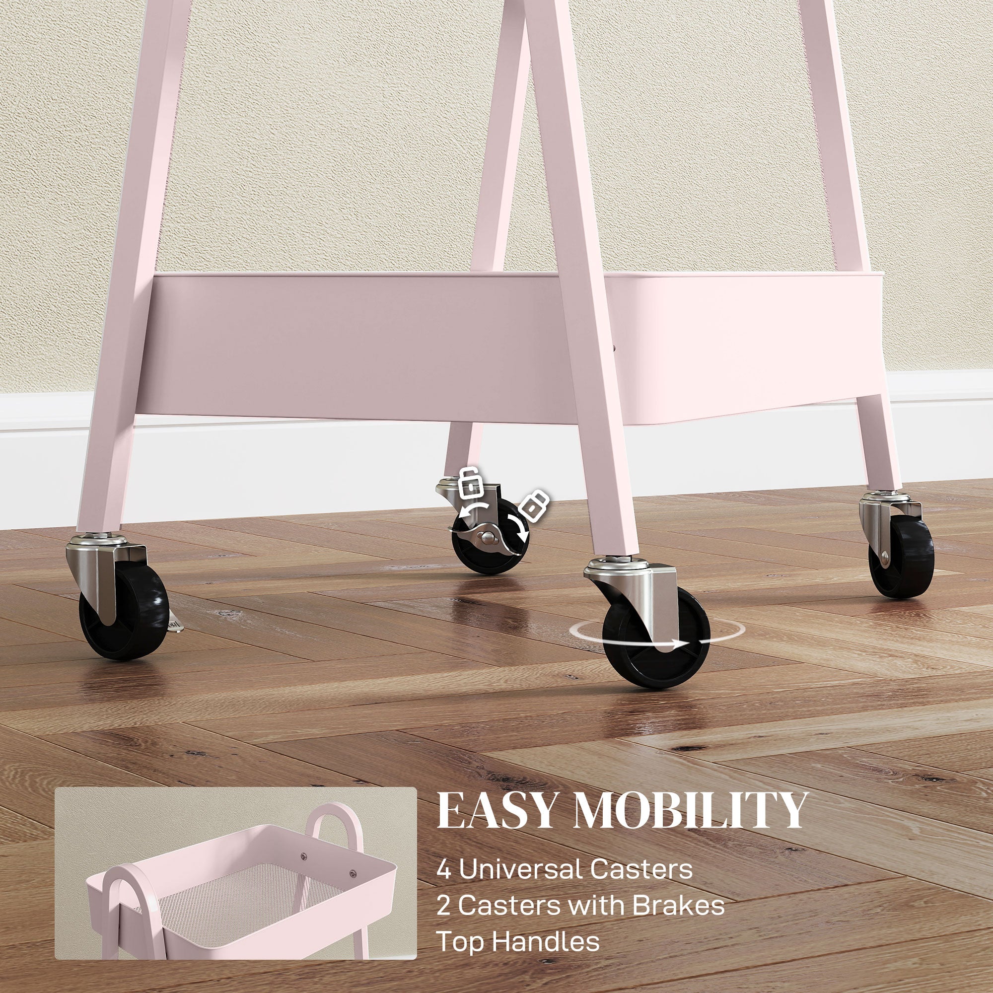 Three-Tier Storage Trolley - Pink