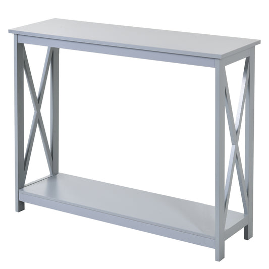 Console Table Hallway Desk w/Storage Shelf, X Design for Living Room Entryway, Grey