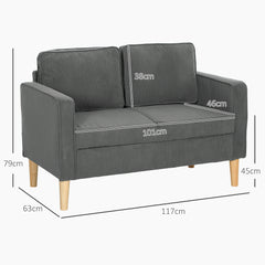 Small Two-Seater Corduroy Sofa - Grey