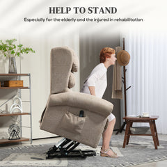 Velvet-Feel Electric Riser Recliner Chair - Khaki