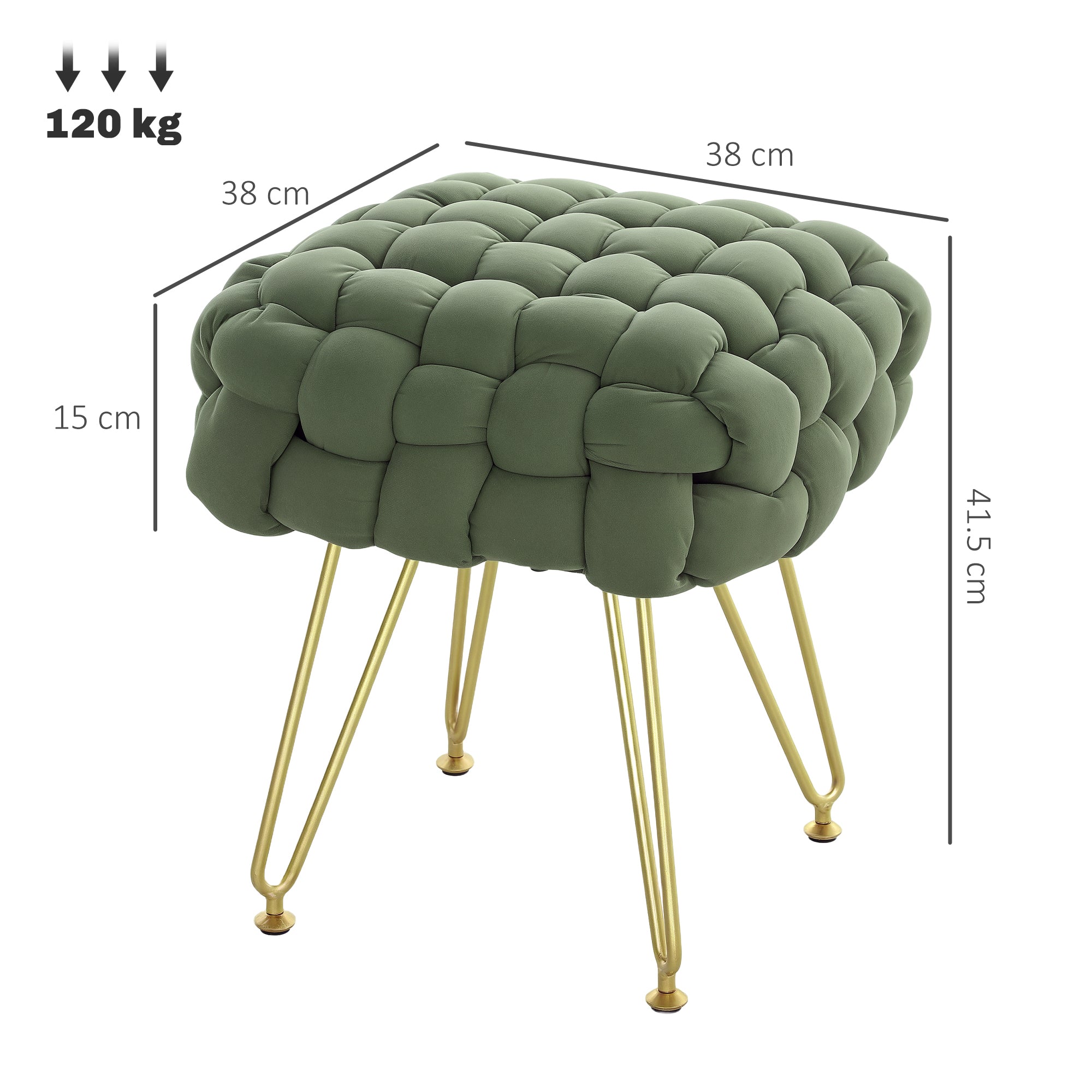 Velvet-Feel Bold Woven Footstool - Green