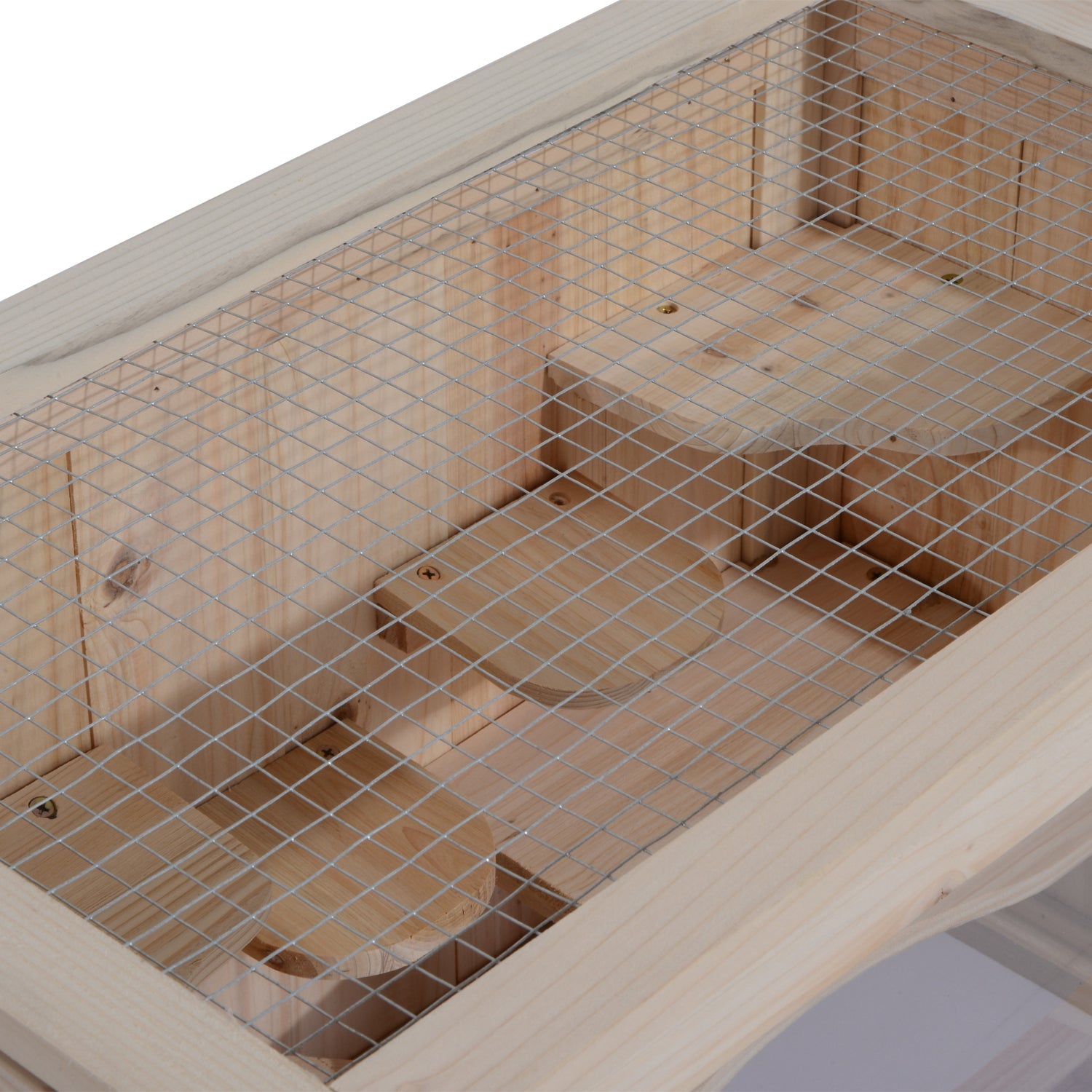 Wooden Hamster Cage Mouse Mice Rodent Small Animals Hutch Exercise Play House 60 x 35 x 42cm, Natural Wood Finish