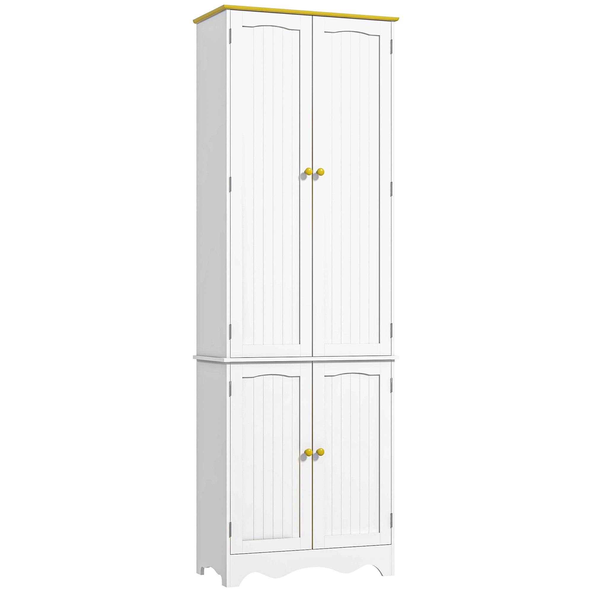 Freestanding 4-Door Kitchen Cupboard, Storage Cabinet Organizer with 4 Shelves, White