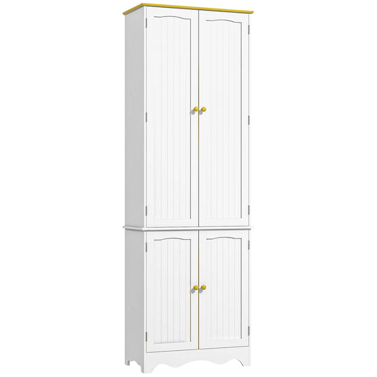 Freestanding 4-Door Kitchen Cupboard, Storage Cabinet Organizer with 4 Shelves, White