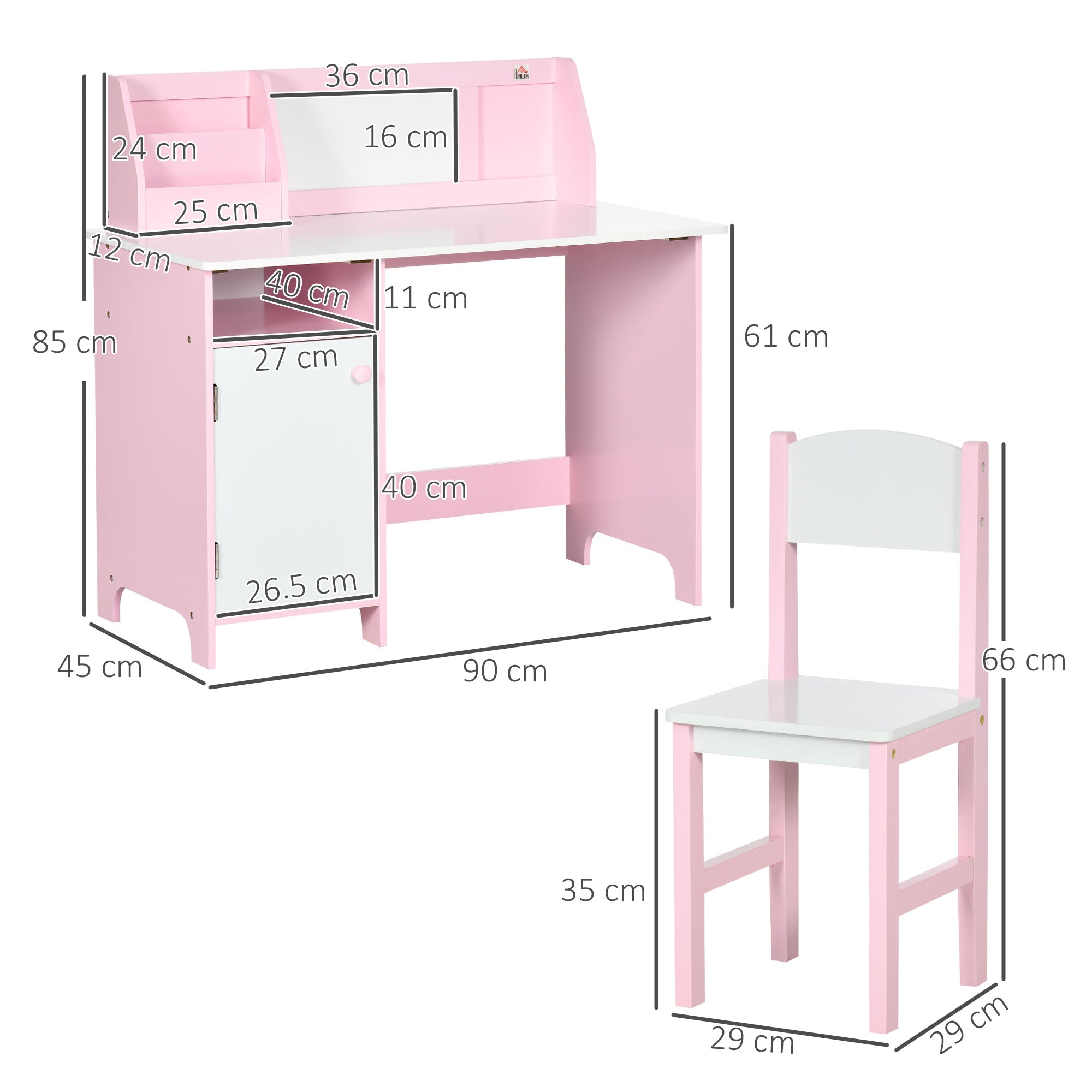 Kids Desk And Chair Set 2 PCs Childrens Table And Chair Set Multi Use Toddler Furniture with Whiteboard, Storage - Pink