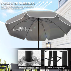 4 Seater Garden Furniture Set, 6 Pieces Garden Table and Chairs with Parasol, Outdoor Garden Dining Set with Folding Chairs and Round Glass Top Table for Patio, Grey