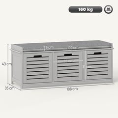 Fynco - 3-Drawer Shoe Storage Bench - Grey