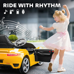 AIYAPLAY Kids Electric Car, 12V Licensed RUF GT Ride on Car with Suspension, Remote Control, Music for 3-5 Years Yellow