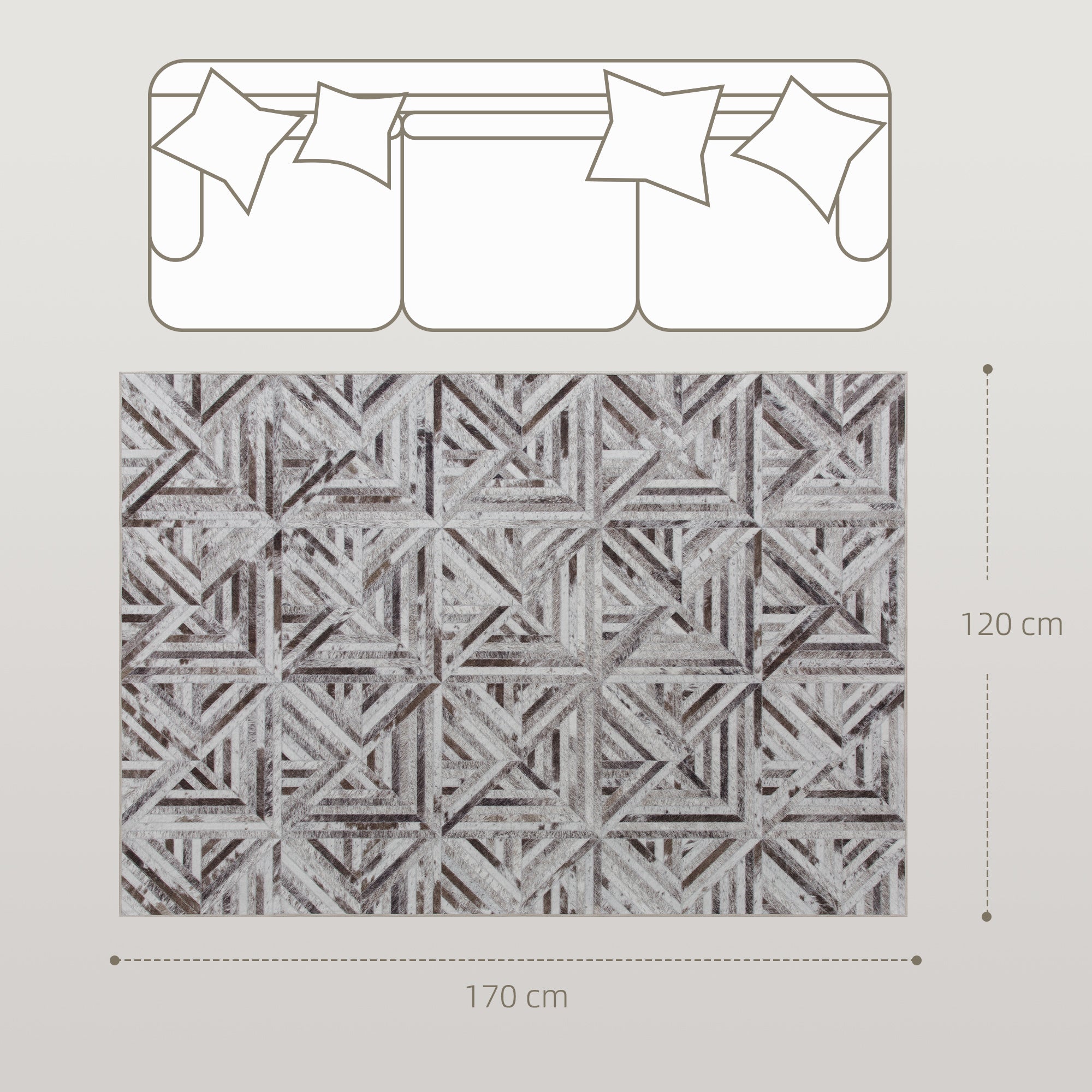 Fynco - Modern Area Rug, Triangle Pattern Non-Slip Washable Rug, Chenille Floor Carpet for Living Room, Bedroom, Dining Room, Home Office, 170 x 120 cm, Brown