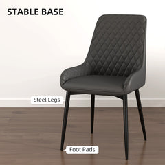 Set of 4 Quilted PU Leather Dining Chairs with Metal Frame 4 Legs Foot Caps Home Seating Modern Stylish Executive, Grey