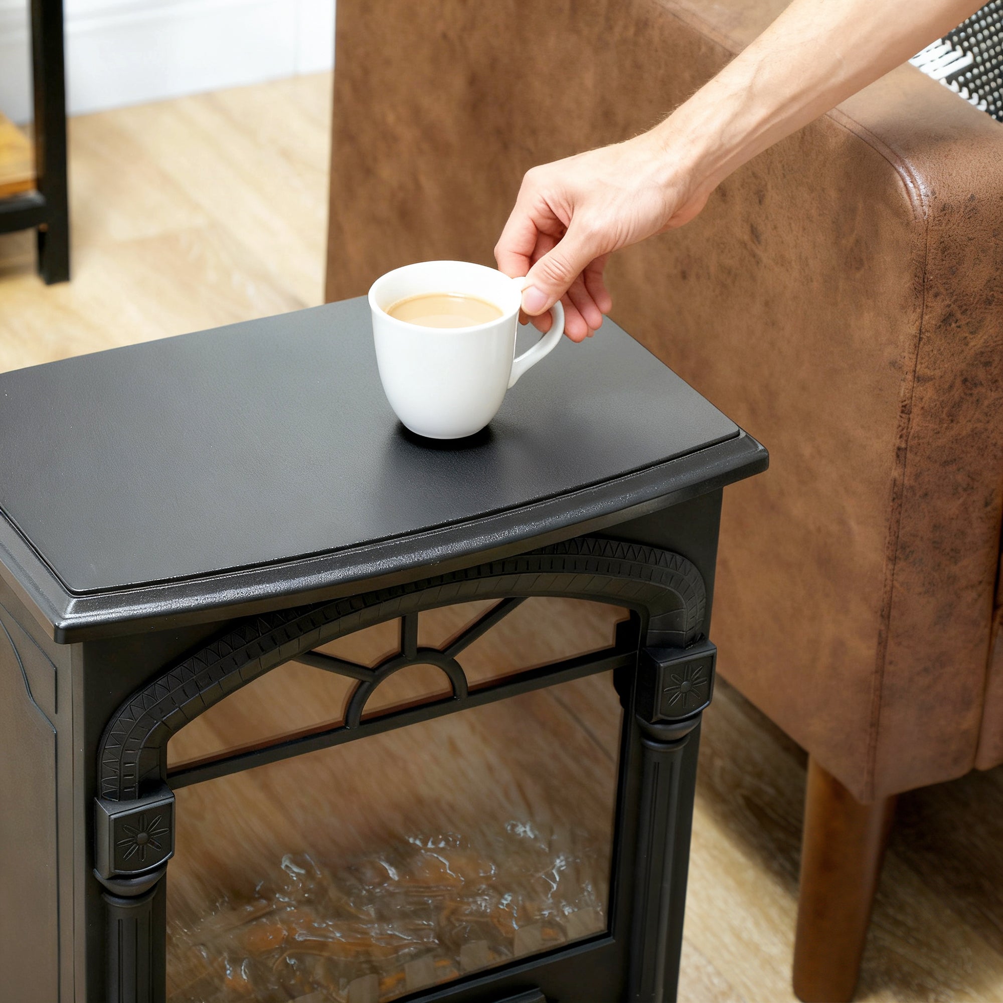 Fynco - Electric Fireplace Stove Heater with 3D Flame Effect, 2000W/1000W, Freestanding Portable Fireplace with Adjustable Thermostat, 2 Heat Settings for Living Room, Black