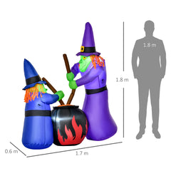 1.8m Inflatable Halloween Lawn Decoration with LED Witches Around A Black Cauldron Outdoor Air Blown Holiday Décor