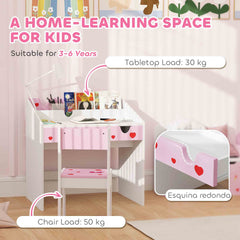 AIYAPLAY Children Study Table and Chair, Kids Desk and Chair Set with Storage, Pull-Out Drawer, for Ages 3-6 Years, Pink