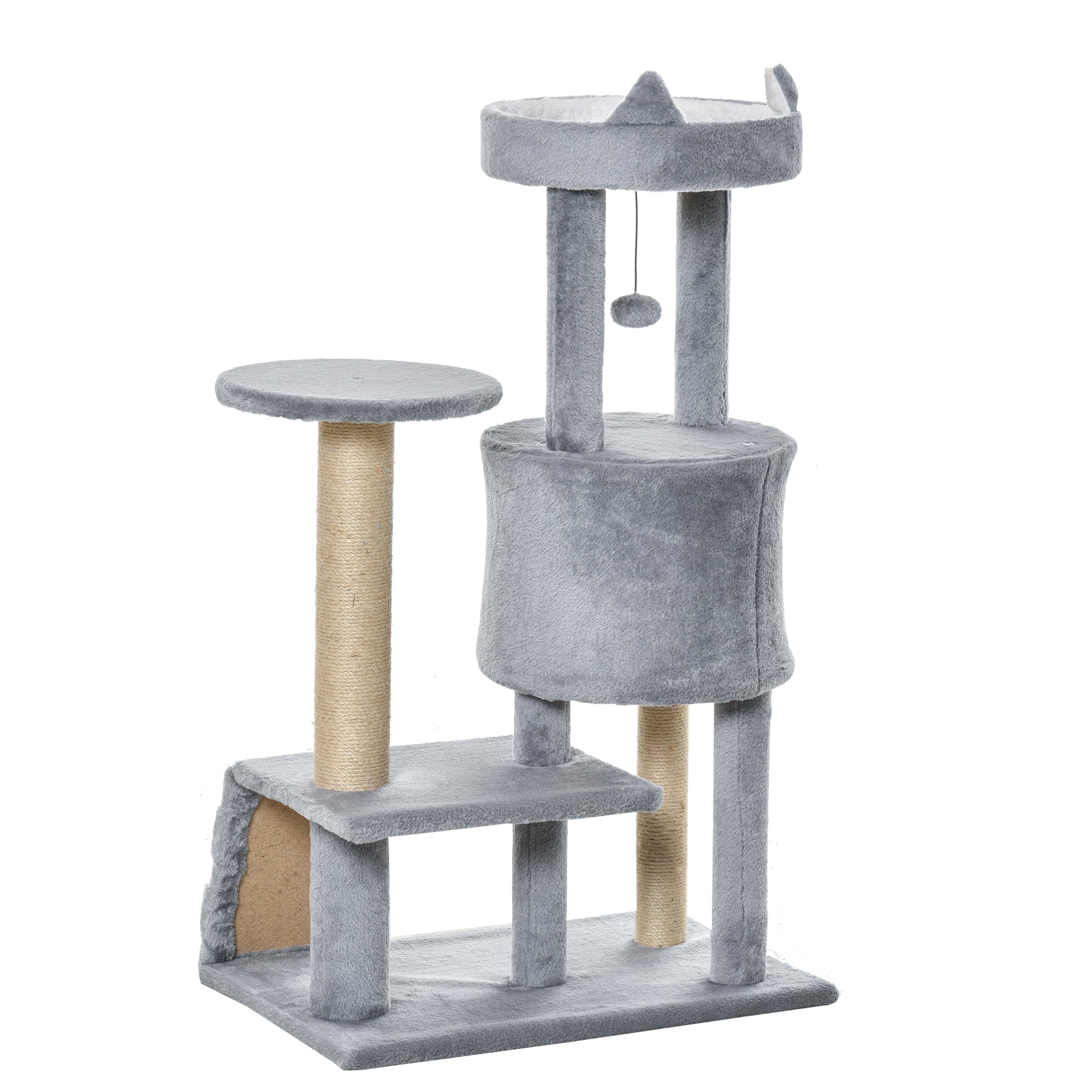 100 cm Cat Tree, Cat Condo Tree Tower for Indoor Cats, Cat Activity Centre with Scratching Posts, Plush Perch, Ladder, Hanging Ball - Light Grey