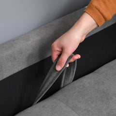 Modern 2 Seater Sofa with Hidden Storage, 117cm Tufted Cotton Couch with Wood Legs, Compact Loveseat for Living Room, Kitchen, Grey