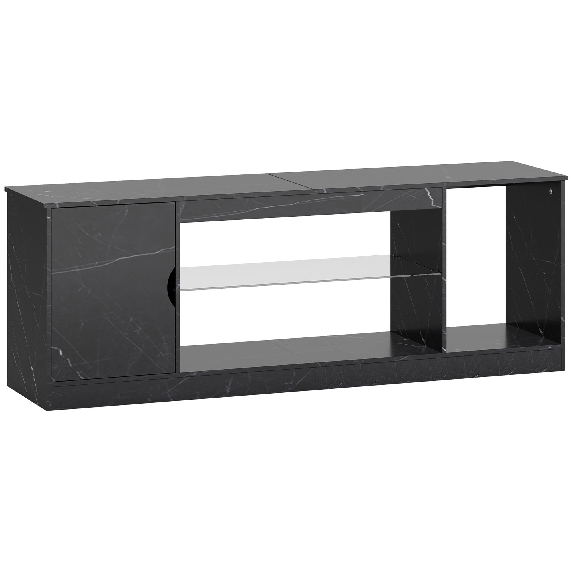 TV Stand Cabinet, Marble Effect TV Unit for up to 55" TVs with Glass Shelf and Storage Cabinet, Entertainment Unit for Living Room, Bedroom, Black
