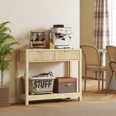 Fynco - Modern Console Table with Fluted Panel Drawers, Narrow Hallway Table with Shelf for Entryway, Living Room, 90 x 30 x 76 cm, Natural Wood Finish