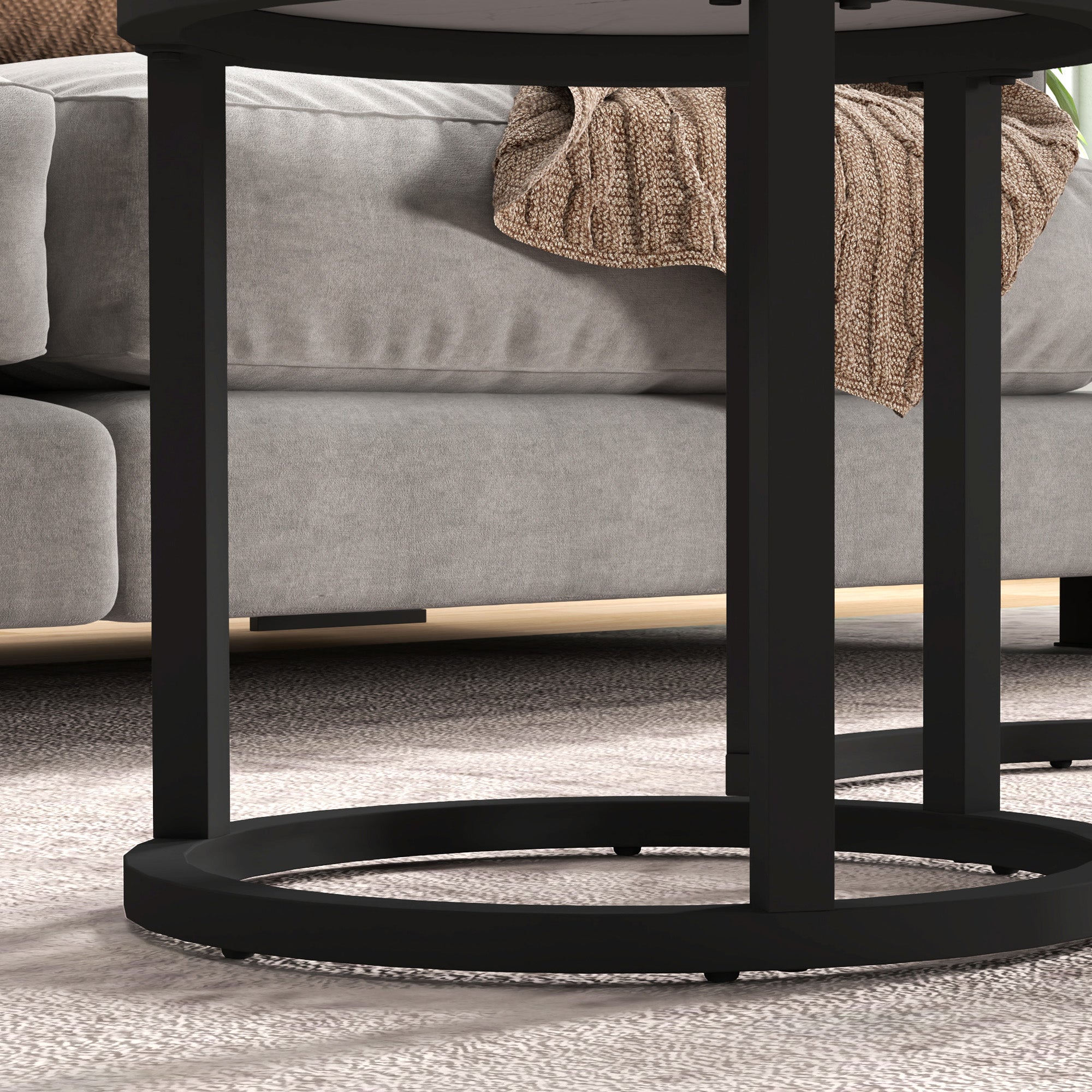 Glass Coffee Table Set of 2, Round Nest of Tables with Marble-Effect Tempered Glass Tabletop and Steel Frame, Modern Side Tables for Living Room, White