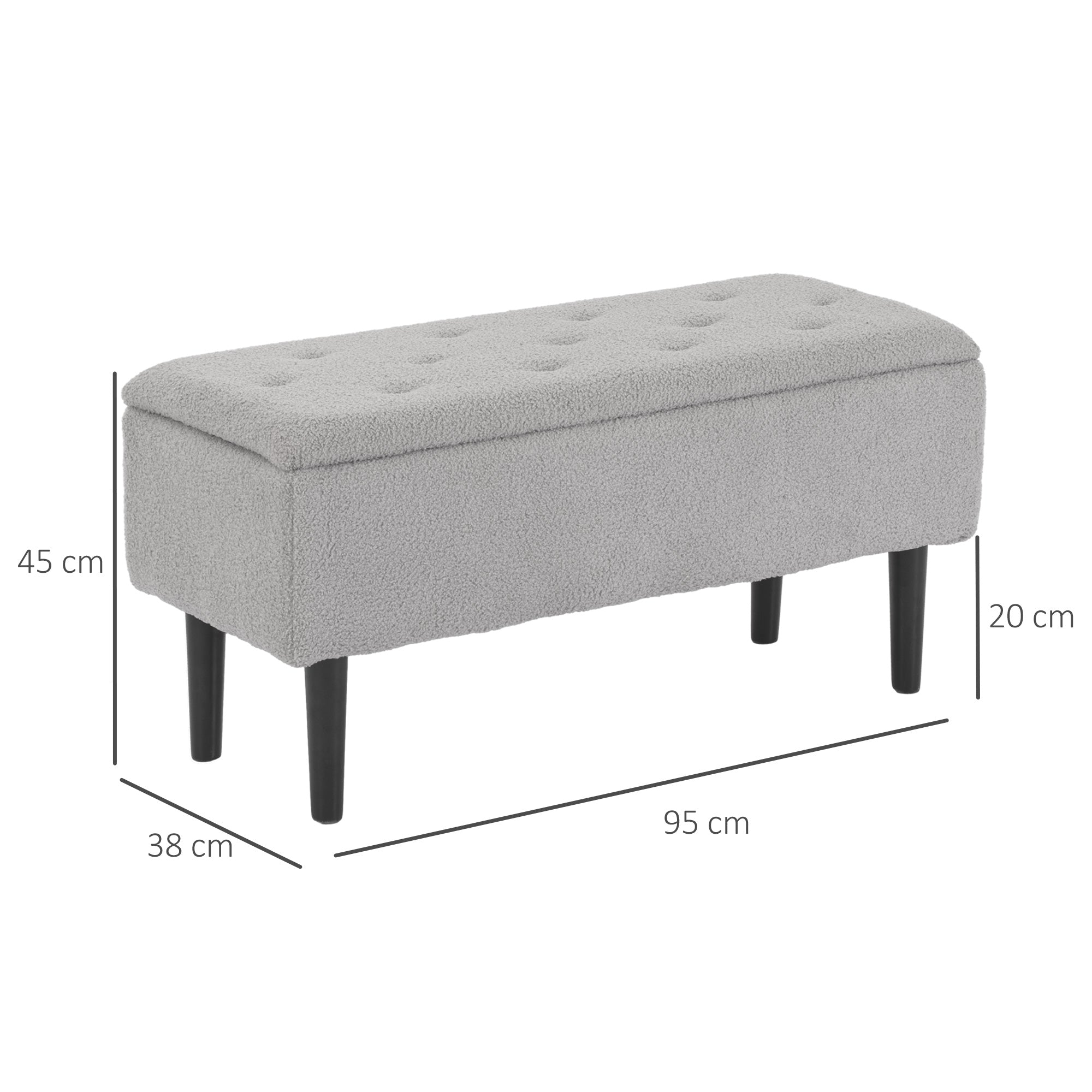 47L Storage Ottoman, End of Bed Bench with Wooden Legs, Fabric Footstool for Living Room, Bedroom, 95 x 38 x 45cm, Grey