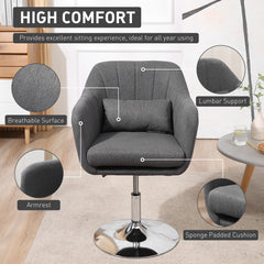 Swivel Linen Fabric Accent Chair for Living Room Contemporary Vanity Armchair with Adjustable Height Thick Cushion Lumbar Support Armrest for Bedroom Office Dark Grey