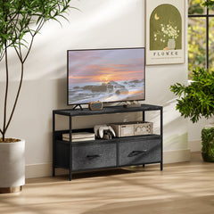 TV Stand Cabinet with 2 Foldable Drawers - Black