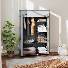 Fabric Wardrobe, Portable Wardrobe with 6 Shelves, 1 Hanging Rail, Foldable Closets, 103 x 43 x 162.5 cm, Light Grey