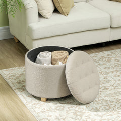 40.5L Teddy Fleece Storage Ottoman - Cream White