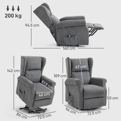 Fynco - Power Lift Recliner Armchair, Electric Lift Chair for Elderly, Fabric Riser and Reclining Chair with Remote Control, Side Pockets, Extended Footrest, for Living Room, Charcoal Grey