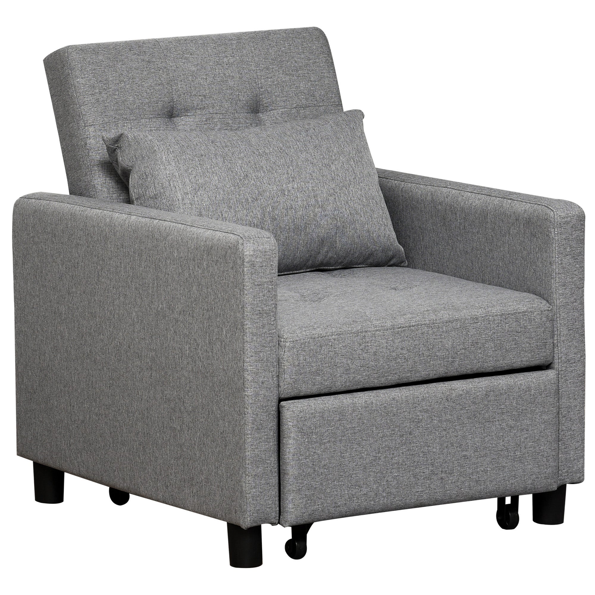 3-In-1 Chair Bed, Convertible Sleeper Chair with Adjustable Backrest, Pillow and Footrest for Living Room, Grey