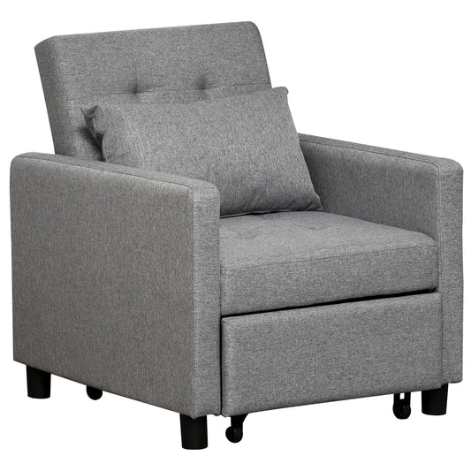 3-In-1 Chair Bed, Convertible Sleeper Chair with Adjustable Backrest, Pillow and Footrest for Living Room, Grey