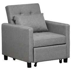 3-In-1 Chair Bed, Convertible Sleeper Chair with Adjustable Backrest, Pillow and Footrest for Living Room, Grey
