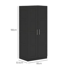Double Panel Door Wardrobe, with Shelves - Black