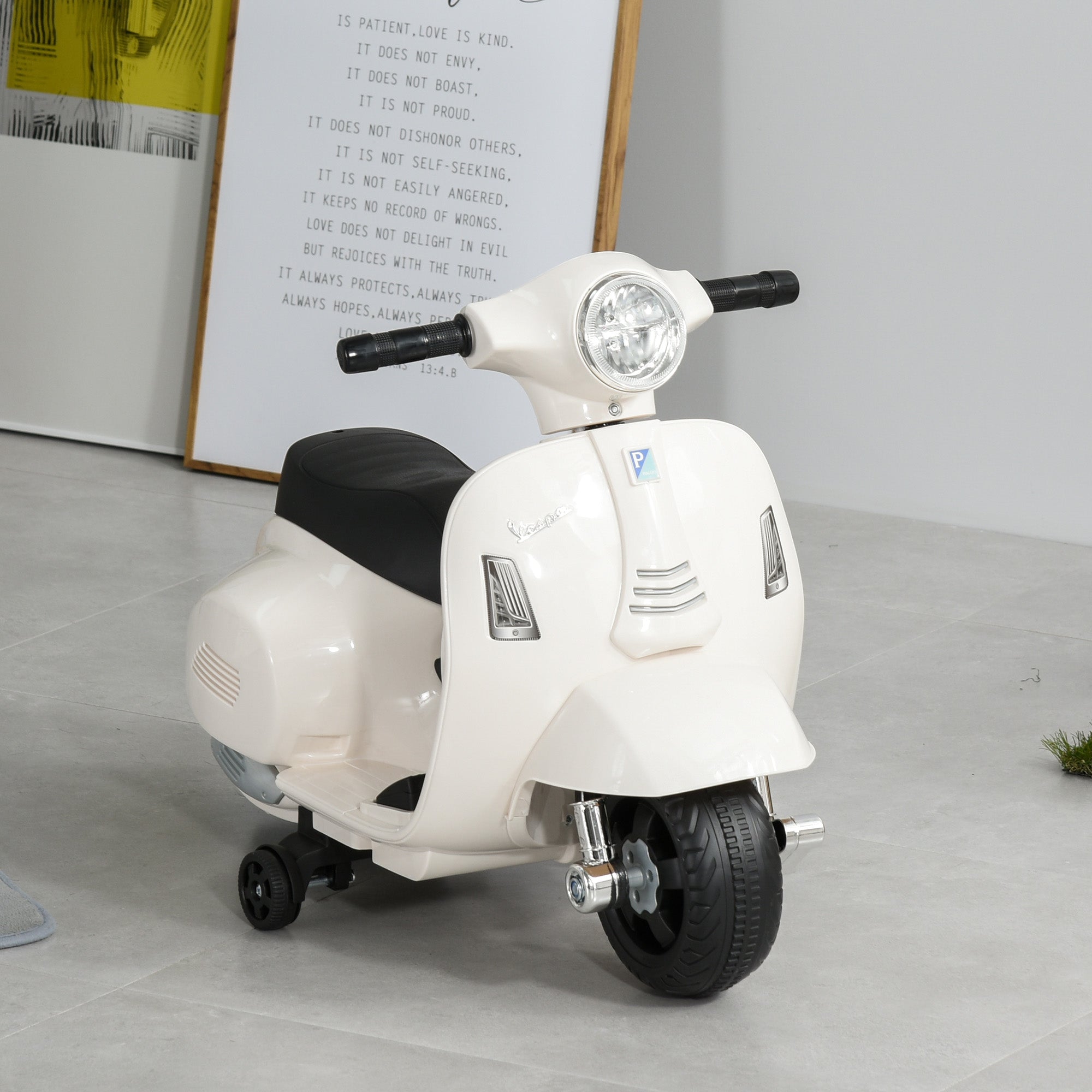 Vespa Licensed 6V Kids Electric Motorbike Ride On Motorcycle Battery Powered for 18-36 Months with Horn Headlight White
