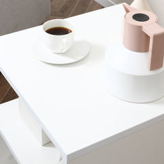 Wooden S Shape Cube Coffee Table 2 Tier Storage Shelves Organiser Office Bookcase Living Room End Desk Stand Display Set of 2 (White)